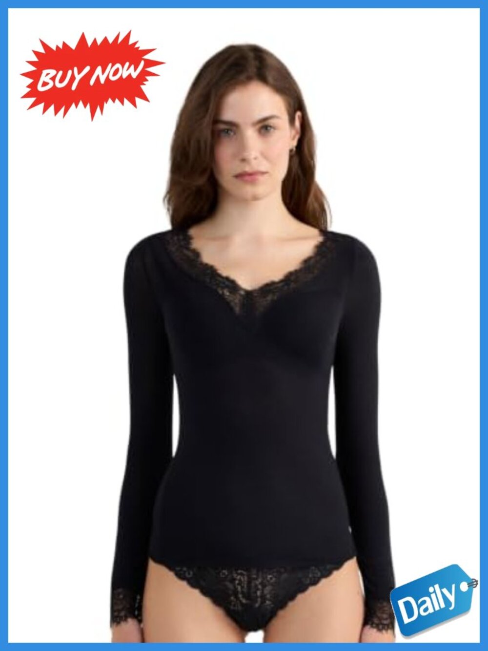 Ultralight Cashmere Blend Lace Long Sleeve Shirt Slim Fit Top